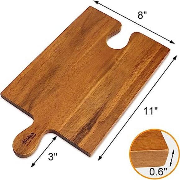 Acacia Wood Cutting Board Set of 2 Cheese Charcuterie Serving Tray with Handles - Picture 5 of 5